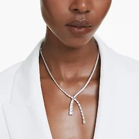 Collier en Y Matrix en Métal Rhodié avec Cristaux Swarovski - 38 - 45 cm. Color: blanc | Doucet Latendresse