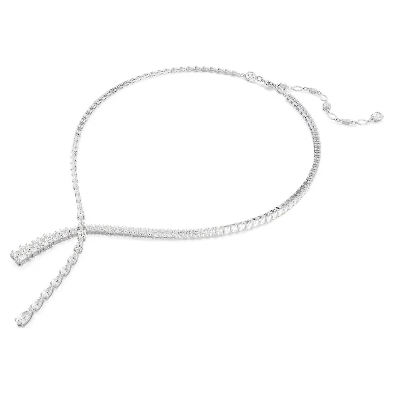 Collier en Y Matrix en Métal Rhodié avec Cristaux Swarovski - 38 - 45 cm. Color: blanc | Doucet Latendresse