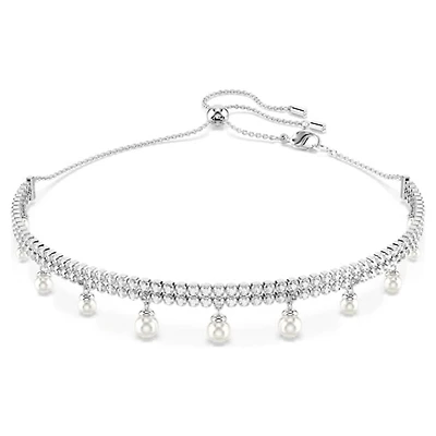 Collier ras-de-cou ajustable Swarovski x Ariana Grande en cristaux et perles. Color: blanc | Doucet Latendresse