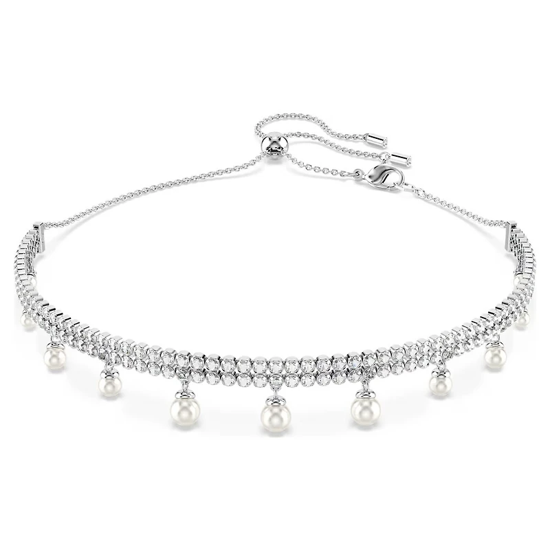 Ras-de-cou Ariana Grande x Swarovski en Métal Rhodié avec Perles et Cristaux Swarovski - 30 - 42 cm. Color: blanc | Doucet Latendresse