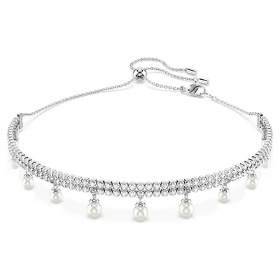 Ras-de-cou Ariana Grande x Swarovski en Métal Rhodié avec Perles et Cristaux Swarovski - 30 - 42 cm. Color: blanc | Doucet Latendresse