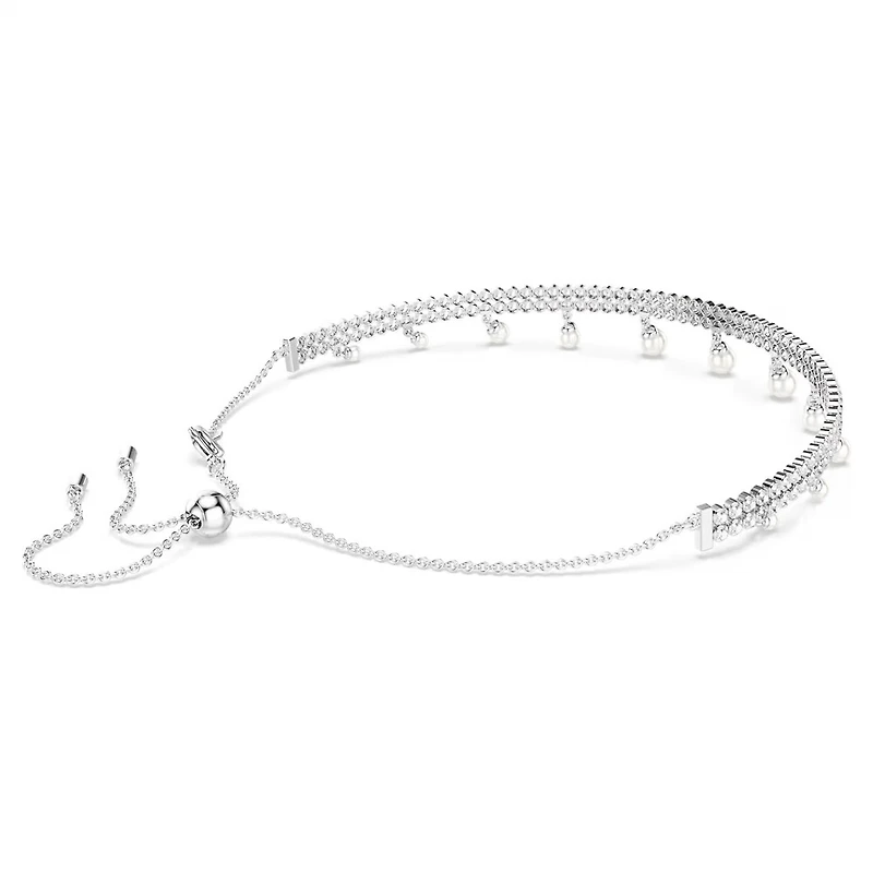 Ras-de-cou Ariana Grande x Swarovski en Métal Rhodié avec Perles et Cristaux Swarovski - 30 - 42 cm. Color: blanc | Doucet Latendresse
