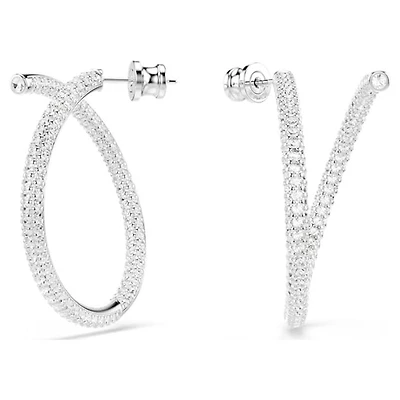 Swarovski Dextera Rhodium-Plated Pavé Crystal Open Hoop Earrings – 3.5 cm. Color: white | Doucet Latendresse