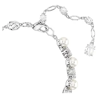 Bracelet Tennis Matrix en Métal Rhodié avec Perles et Cristaux Swarovski - 16.5 - 21 cm. Color: blanc | Doucet Latendresse