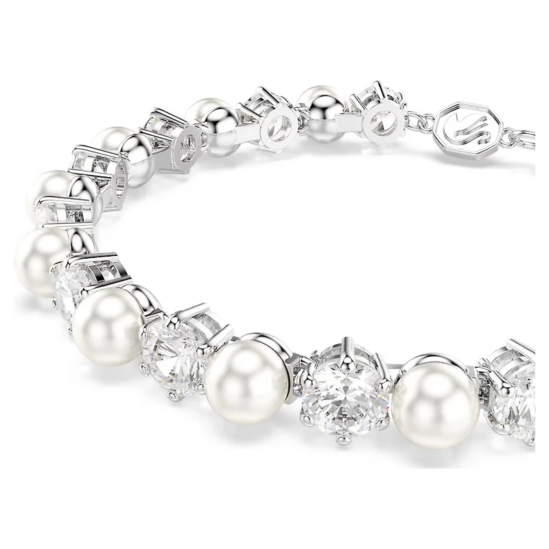 Bracelet Tennis Matrix en Métal Rhodié avec Perles et Cristaux Swarovski - 16.5 - 21 cm. Color: blanc | Doucet Latendresse