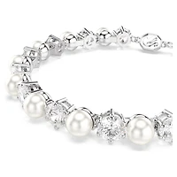 Bracelet Tennis Matrix en Métal Rhodié avec Perles et Cristaux Swarovski - 16.5 - 21 cm. Color: blanc | Doucet Latendresse