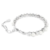 Bracelet Tennis Matrix en Métal Rhodié avec Perles et Cristaux Swarovski - 16.5 - 21 cm. Color: blanc | Doucet Latendresse