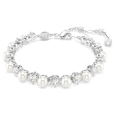 Bracelet Tennis Matrix en Métal Rhodié avec Perles et Cristaux Swarovski - 16.5 - 21 cm. Color: blanc | Doucet Latendresse