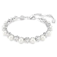 Bracelet Tennis Matrix en Métal Rhodié avec Perles et Cristaux Swarovski - 16.5 - 21 cm. Color: blanc | Doucet Latendresse