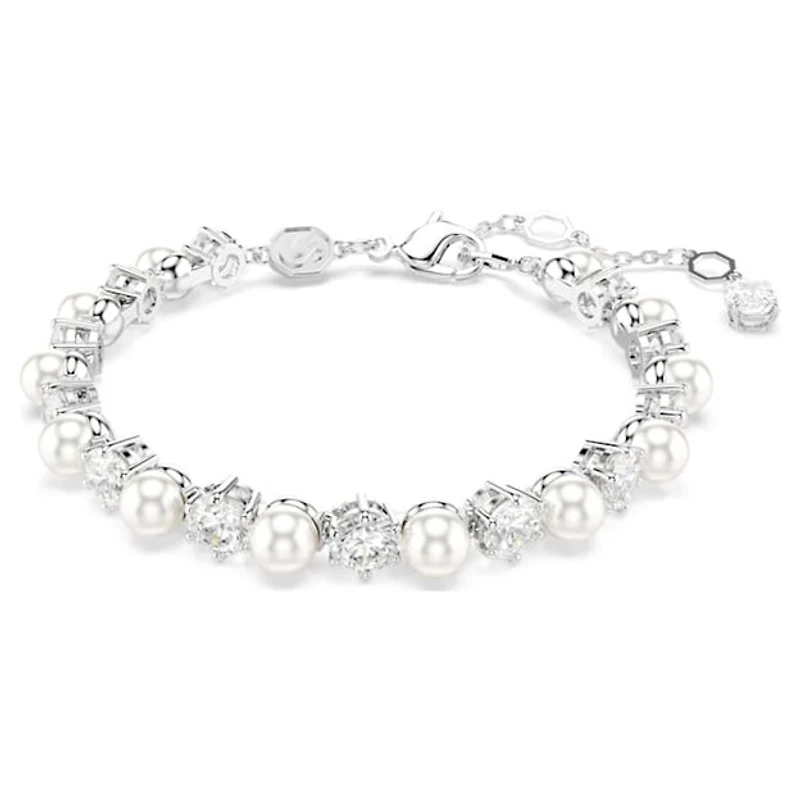 Swarovski Matrix Rhodium-Plated Adjustable Tennis Bracelet with Crystal Pearls & Round-Cut Zirconia – 6 ½