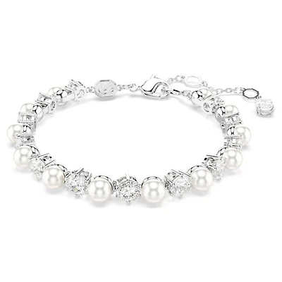 Swarovski Matrix Rhodium-Plated Adjustable Tennis Bracelet with Crystal Pearls & Round-Cut Zirconia – 6 ½