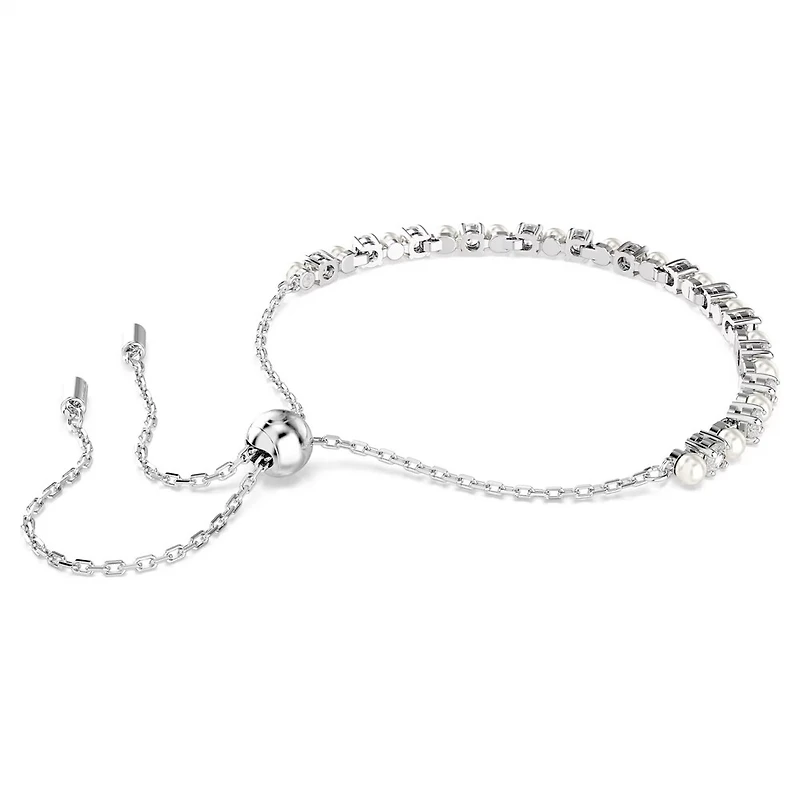Bracelet Matrix en Métal Rhodié avec Perles et Cristaux Swarovski - 11 - 24 cm. Color: blanc | Doucet Latendresse