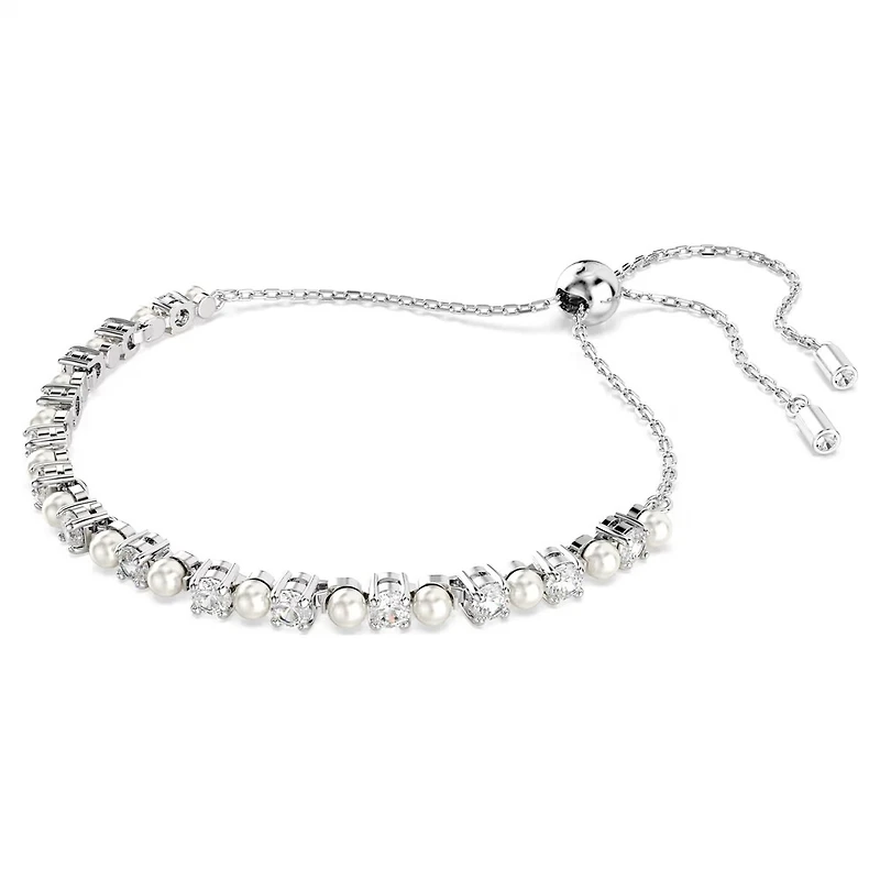 Bracelet Matrix en Métal Rhodié avec Perles et Cristaux Swarovski - 11 - 24 cm. Color: blanc | Doucet Latendresse