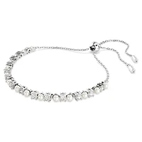Bracelet Matrix en Métal Rhodié avec Perles et Cristaux Swarovski - 11 - 24 cm. Color: blanc | Doucet Latendresse