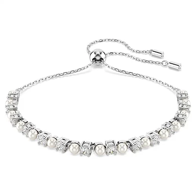 Bracelet Matrix en Métal Rhodié avec Perles et Cristaux Swarovski - 11 - 24 cm. Color: blanc | Doucet Latendresse