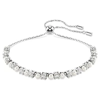 Bracelet Matrix en Métal Rhodié avec Perles et Cristaux Swarovski - 11 - 24 cm. Color: blanc | Doucet Latendresse