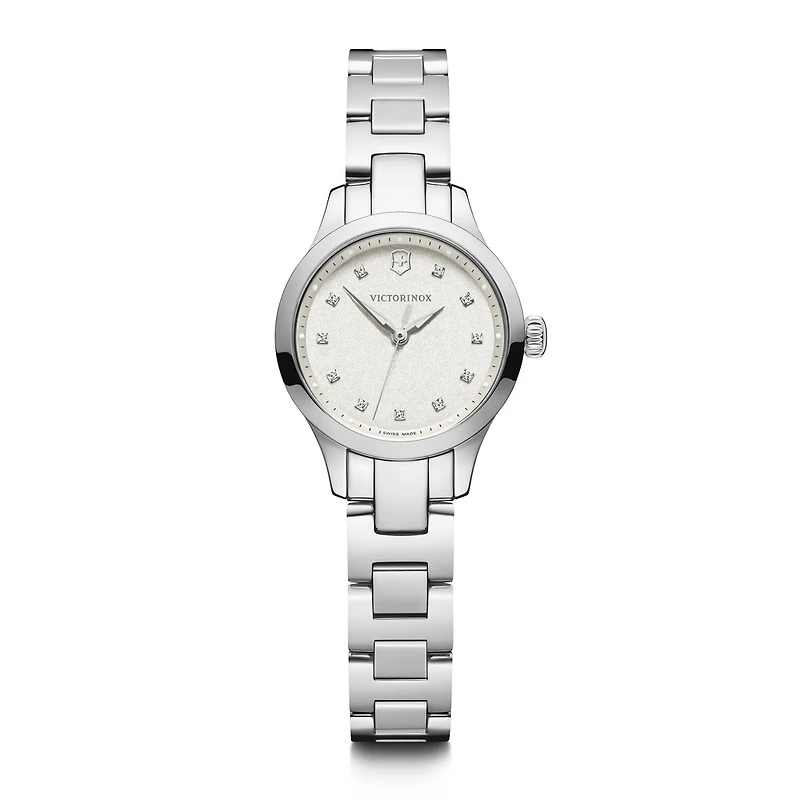 Montre Victorinox Alliance XS 28mm en Acier Inoxydable – Cadran Blanc Scintillant avec Marqueurs en Diamants | Doucet Latendresse