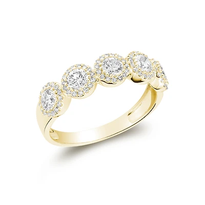 Bague Anneau en Or Jaune 14K avec Cinq Diamants Sertis Halo. Color: jaune | Doucet Latendresse