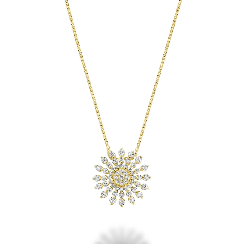 Collier Pendentif Soleil en Or Jaune 14K avec Accents de Diamants - 18