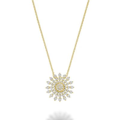 Collier Pendentif Soleil en Or Jaune 14K avec Accents de Diamants - 18