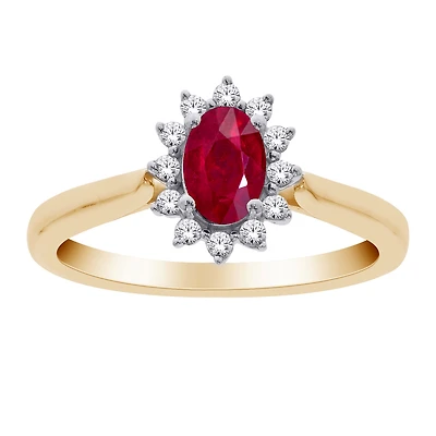 Bague Halo en Or Jaune 10K avec Rubis Ovale et Diamants. Color: jaune | Doucet Latendresse