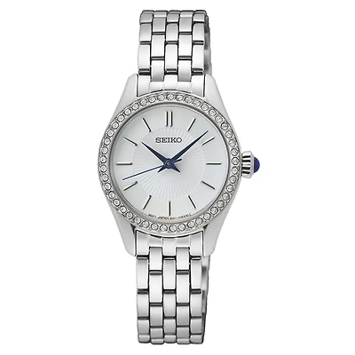 Montre Seiko en Acier Inoxydable avec Lunette de Cristaux – Cadran Argenté, 30mm | Doucet Latendresse