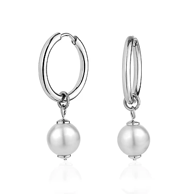 Dormeuses en Acier Inoxydable avec Perle – 20mm. Color: blanc | Doucet Latendresse