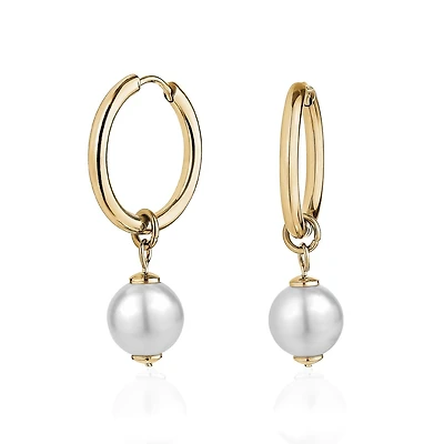 Dormeuses en Acier Inoxydable Dorée avec Perle et Cristal – 20mm. Color: jaune | Doucet Latendresse