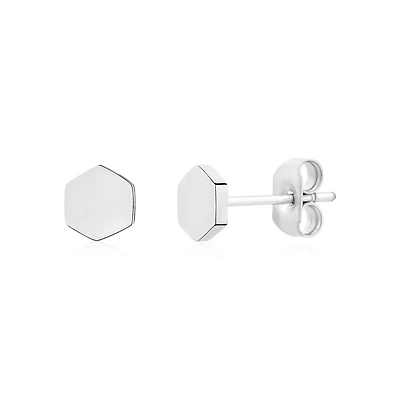 Stainless Steel Hexagonal Shaped Stud Earrings – 6mm. Color: white | Doucet Latendresse