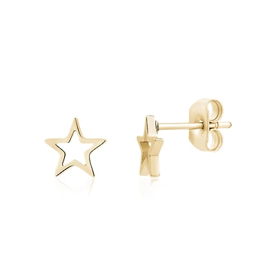 Gold Tone Stainless Steel Open Star Shaped Stud Earrings – 6mm. Color: yellow | Doucet Latendresse
