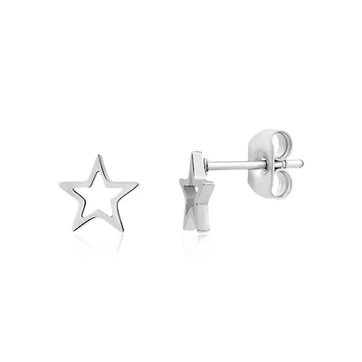 Stainless Steel Open Star Shaped Stud Earrings – 6mm. Color: white | Doucet Latendresse