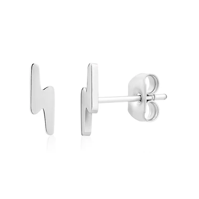 Boucles d’Oreilles Fixes Éclaire en Acier Inoxydable – 8mm. Color: blanc | Doucet Latendresse