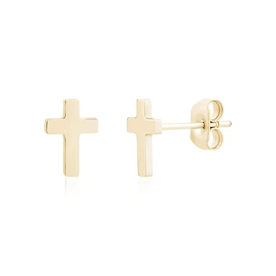 Boucles d’Oreilles Fixes Croix en Acier Inoxydable Dorée – 8mm. Color: jaune | Doucet Latendresse