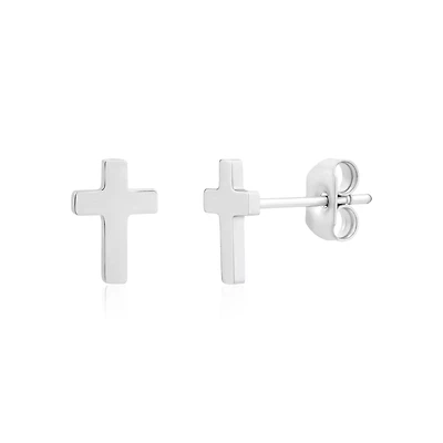Boucles d’Oreilles Fixes Croix en Acier Inoxydable – 8mm. Color: blanc | Doucet Latendresse