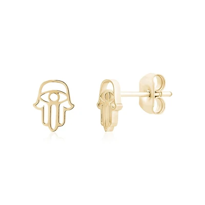 Gold Tone Stainless Steel Hamsa Stud Earrings – 6mm. Color: yellow | Doucet Latendresse