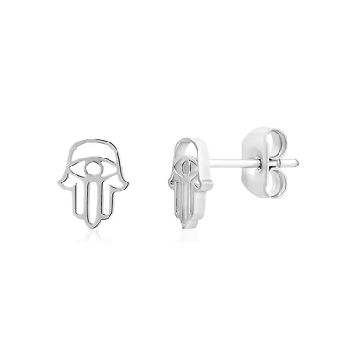 Boucles d’Oreilles Fixes Hamsa en Acier Inoxydable – 6mm. Color: blanc | Doucet Latendresse