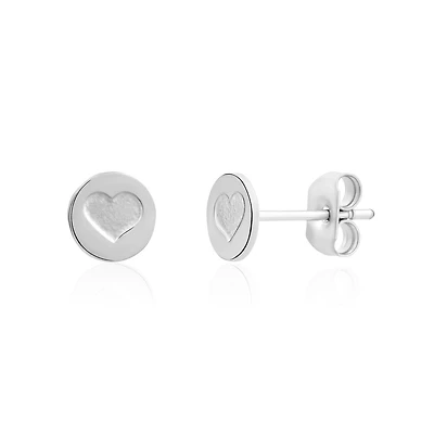 Boucles d’Oreilles Fixes Coeur Engravé en Acier Inoxydable – 6mm. Color: blanc | Doucet Latendresse