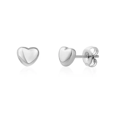 Stainless Steel Polished Heart Stud Earrings – 6mm. Color: white | Doucet Latendresse