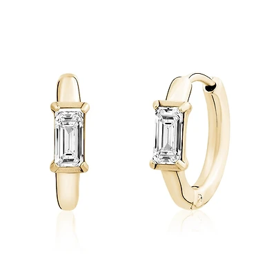 Gold Tone Stainless Steel Cubic Zirconia Baget Huggies – 15mm. Color: yellow | Doucet Latendresse