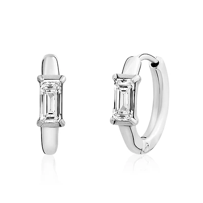 Stainless Steel Cubic Zirconia Baget Huggies – 15mm. Color: white | Doucet Latendresse