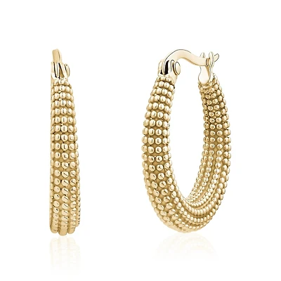 Gold Tone Stainless Steel Textured Hoops Earrings – 22mm. Color: yellow | Doucet Latendresse