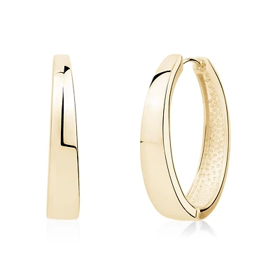 Gold Tone Stainless Steel Polished Oval Hoop Earrings  – 30mm. Color: yellow | Doucet Latendresse