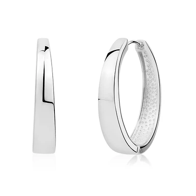 Stainless Steel Polished Oval Hoop Earrings  – 30mm. Color: white | Doucet Latendresse