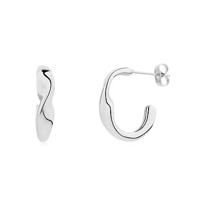 Boucles d’Oreilles Créoles Ondulées en Acier Inoxydable – 17mm. Color: blanc | Doucet Latendresse