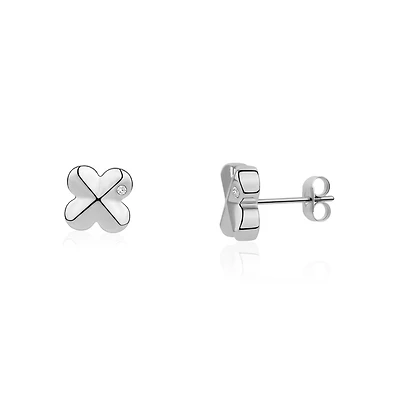 Boucles d’Oreilles Fixes Trèfle en Acier Inoxydable – 10mm. Color: blanc | Doucet Latendresse