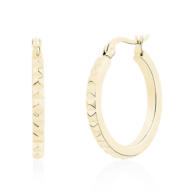 Gold Tone Stainless Steel Diamond Size Hoop Earrings  – 25mm. Color: yellow | Doucet Latendresse