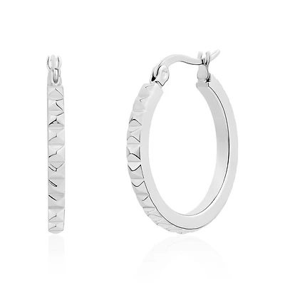 Stainless Steel Diamond Size Hoop Earrings  – 25mm. Color: white | Doucet Latendresse