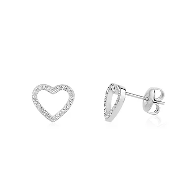 Boucles d’Oreilles Fixes À Coeur Ouvert en Acier Inoxydable et Zircon Cubique – 10mm. Color: blanc | Doucet Latendresse