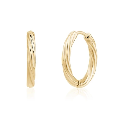 Gold Tone Stainless Steel Twisted Hoop Earrings  – 16mm. Color: yellow | Doucet Latendresse