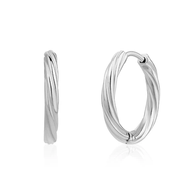 Stainless Steel Twisted Hoop Earrings  – 16mm. Color: white | Doucet Latendresse